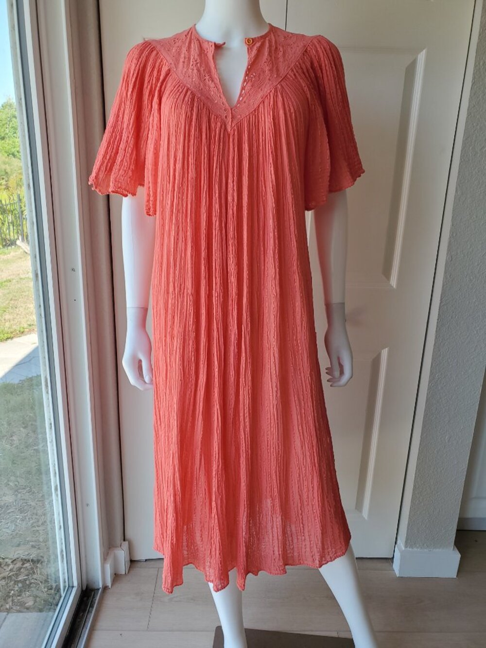 NAP Vintage 80s Orange Grecian Gauze Midi Muumuu Dress